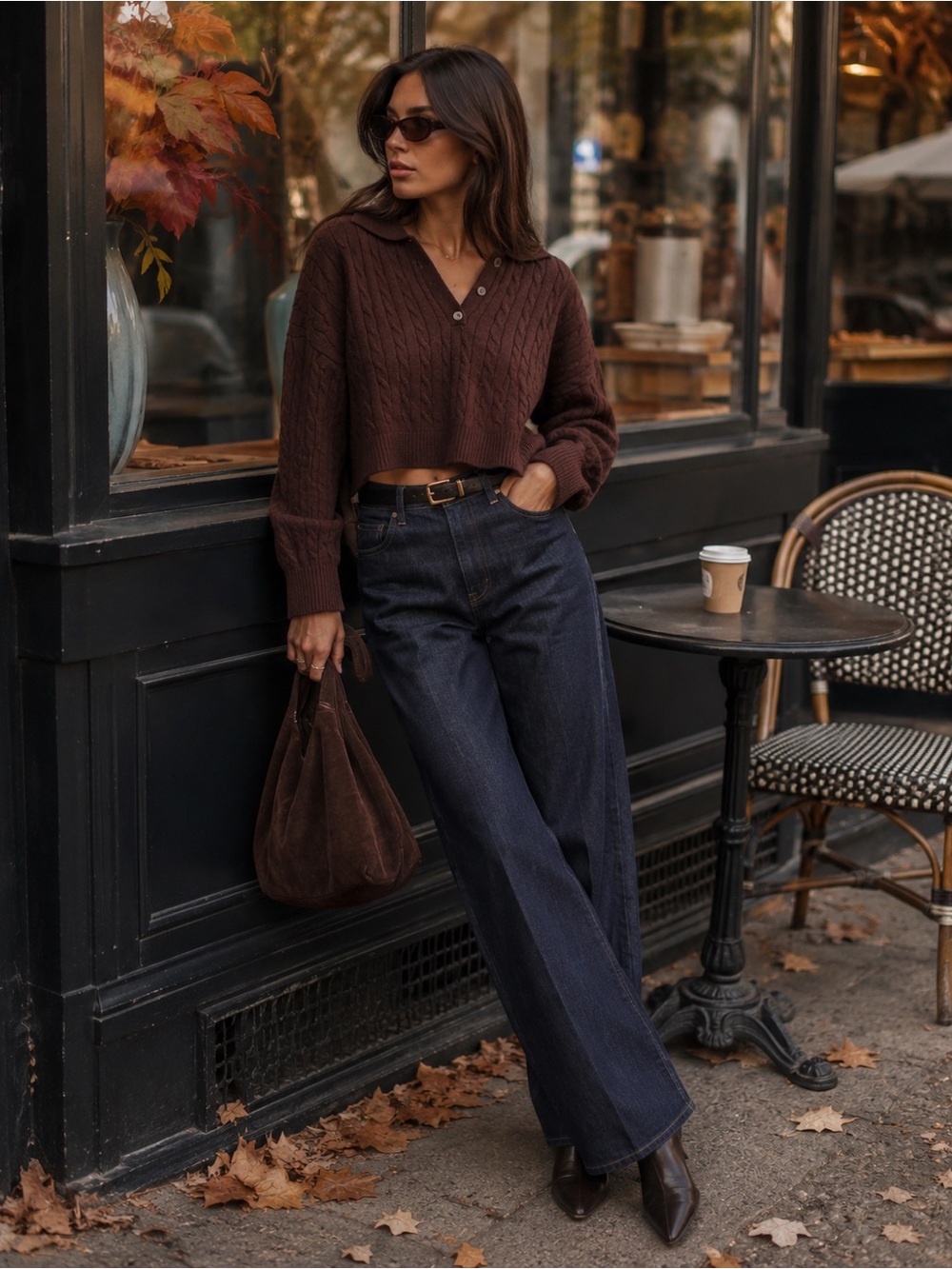 🍁🍂 Chocolate Brown Cropped Polo Sweater